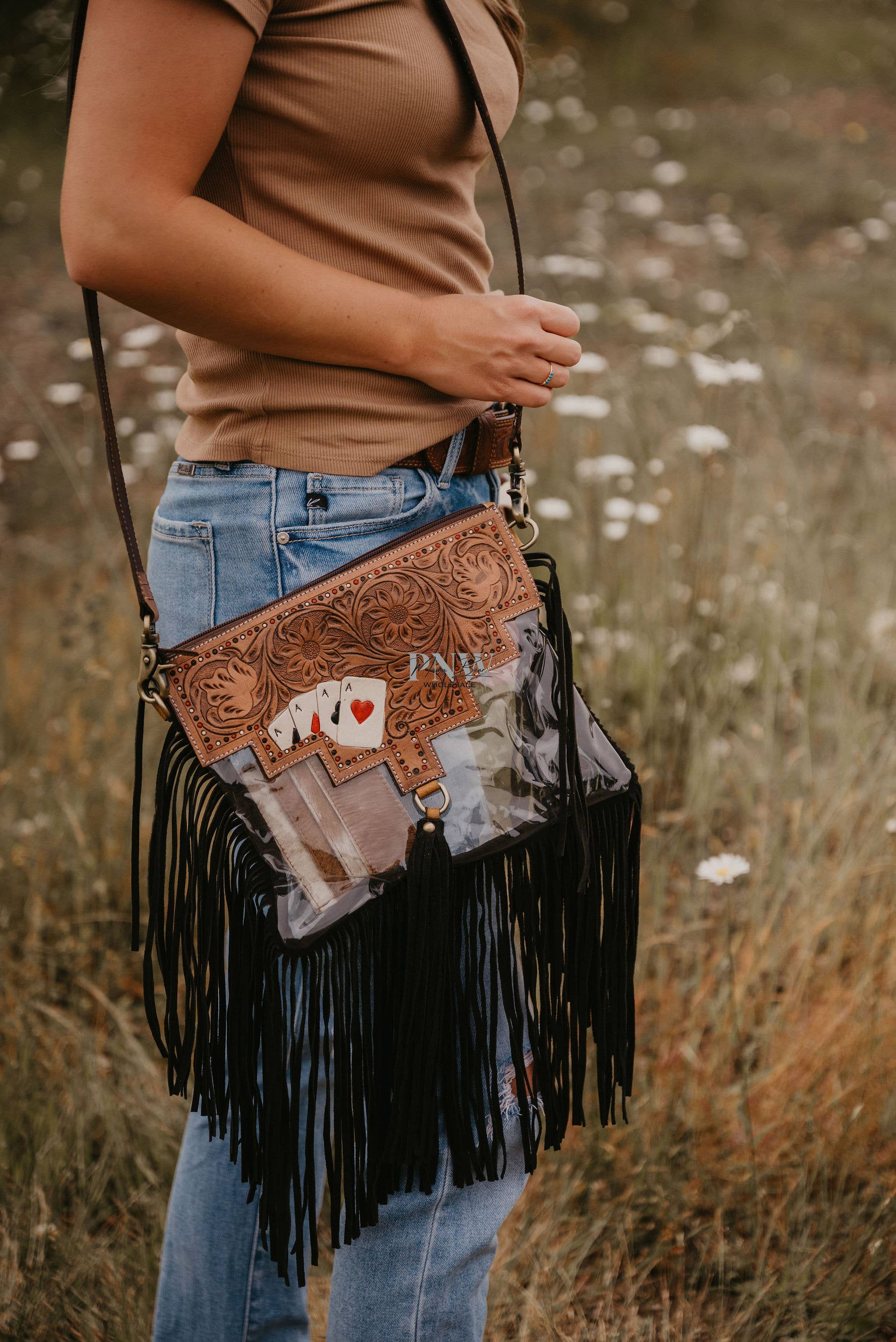 FRINGE & LUXE - Vente Sac à bandoulière – femme - Sac de festival de stade en cuir tressé Aces High0