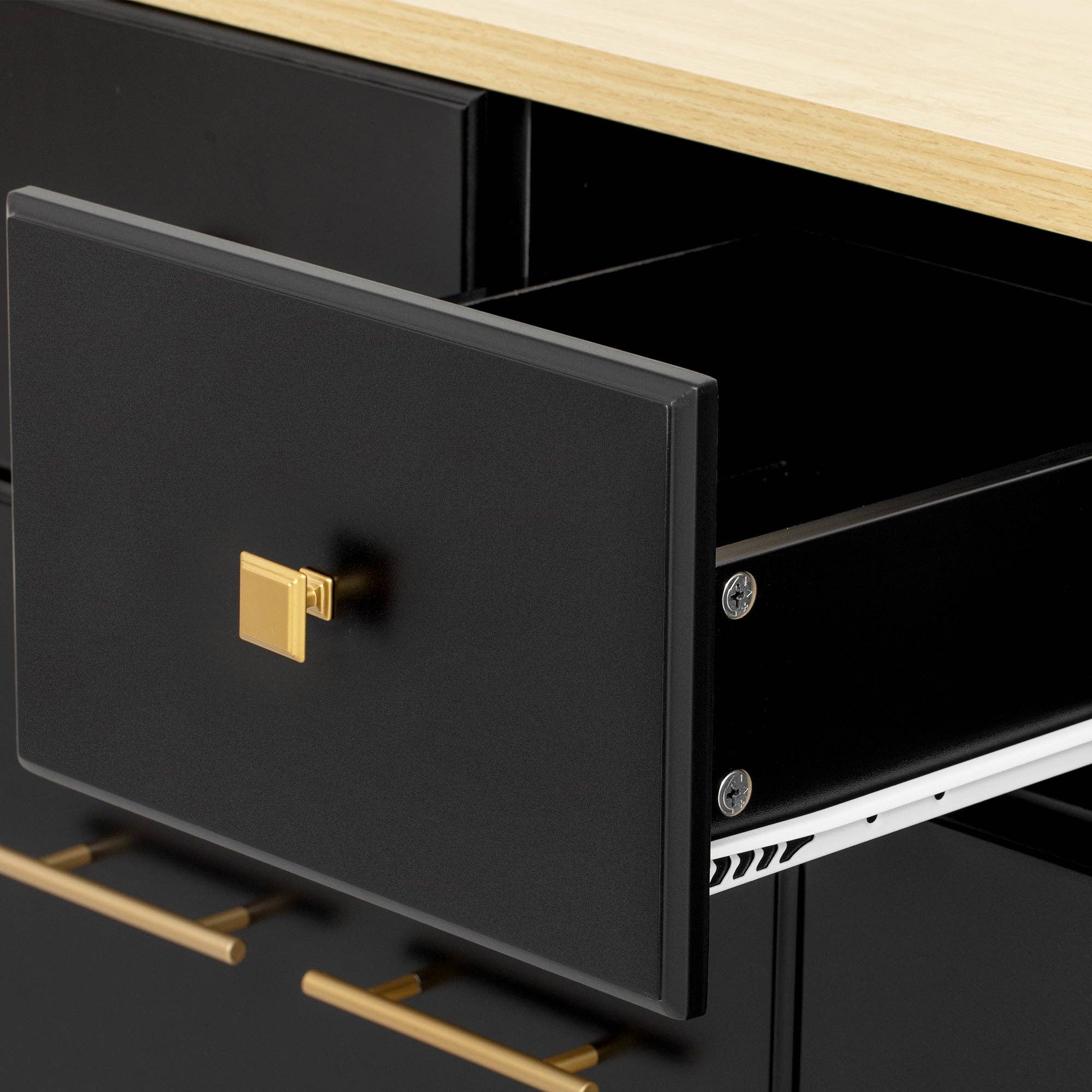 39F Inc. - Wholesale Kitchen Storage/Organizer - 51.2" Farmhouse Kitchen Island with 6 Drawers & Drop Leaf25