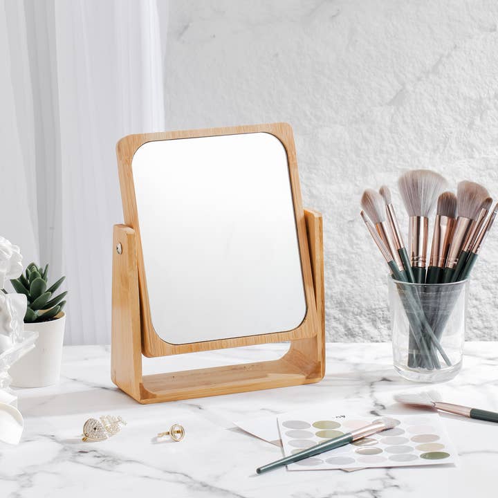 Godinger - Wholesale Makeup Mirror - Bamboo Tabletop Makeup Mirror