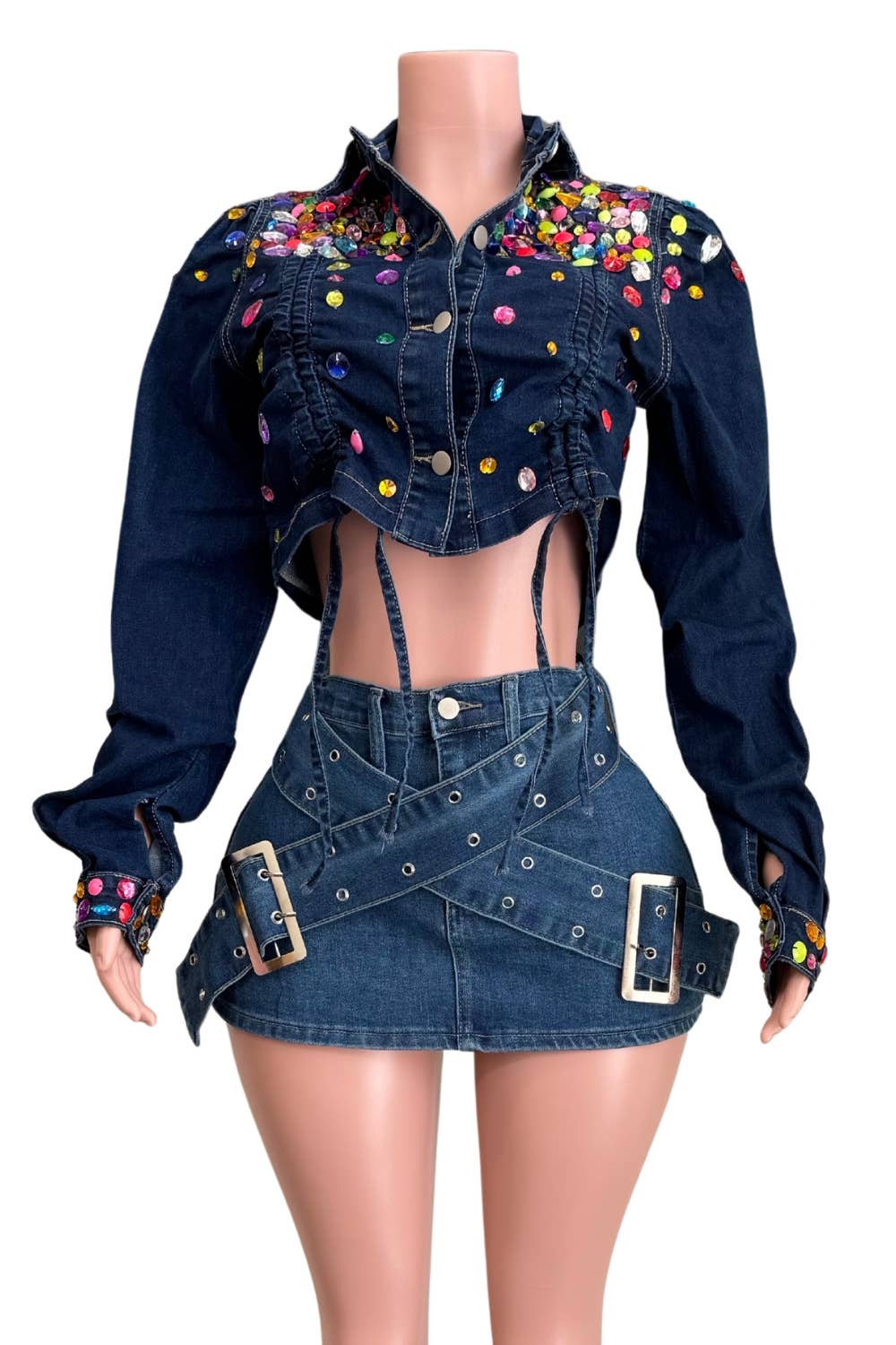 NEWGENS - Vendita all'ingrosso Giacca di jeans - Donna - Giacca di jeans con coulisse e strass NT1048A2