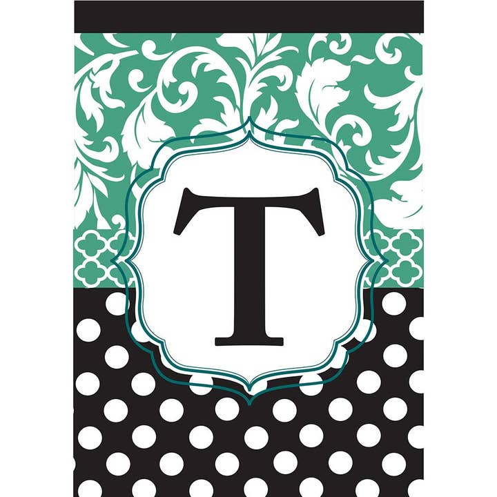 😲 Special Buy! Garden - Monogram "T" Black & Aqua for wholesale by Magnolia