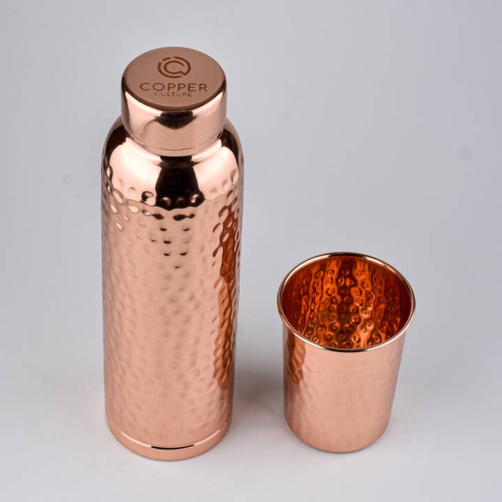 CopperCulture - Wholesale Water Bottle - Hammered Copper Gift Set - 2 Bottles & 2 Mugs4