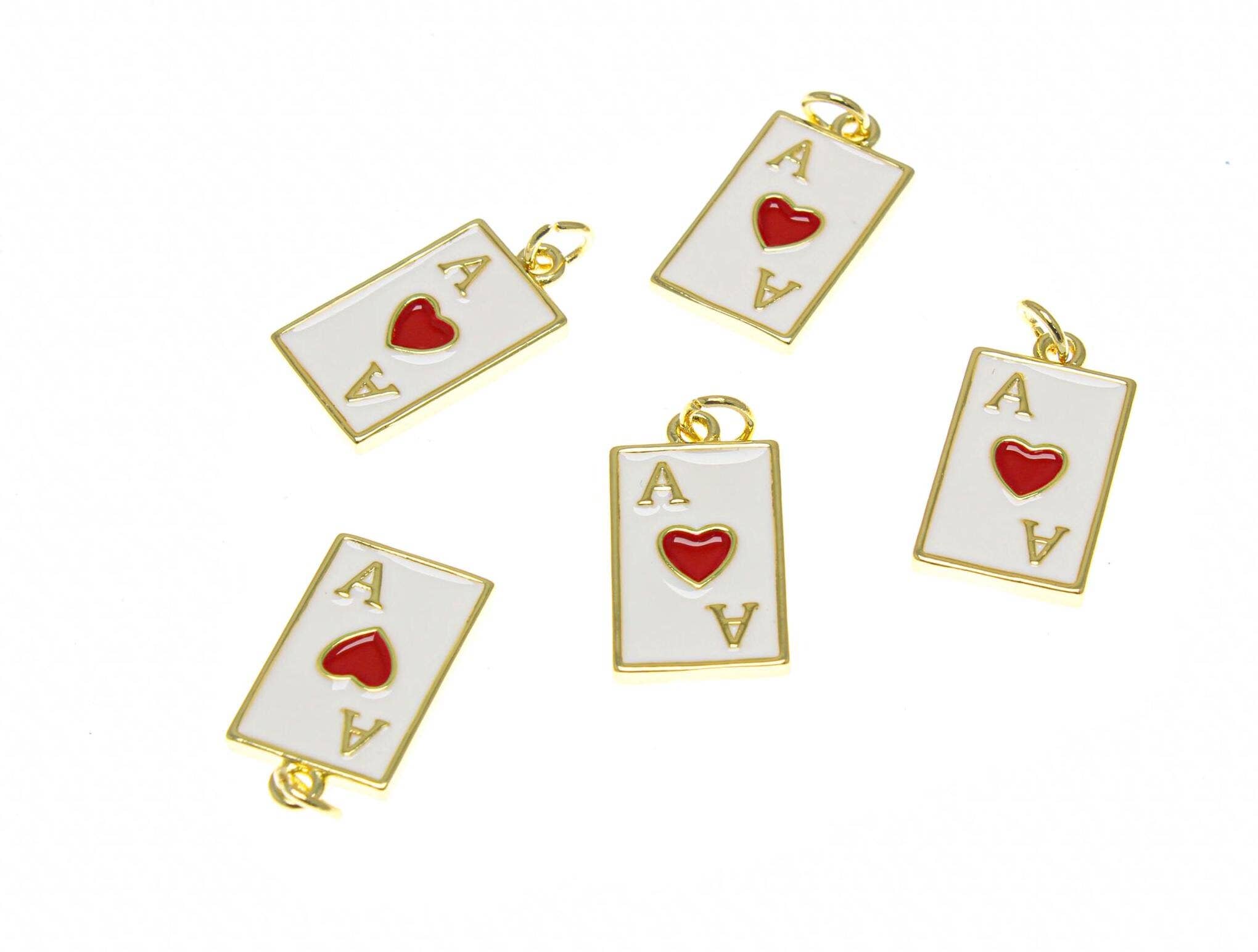 Jewel Pledge - Wholesale Individual Charm/Pendant - 18k Gold/Silver Ace of Hearts Casino Charm,CPG23453
