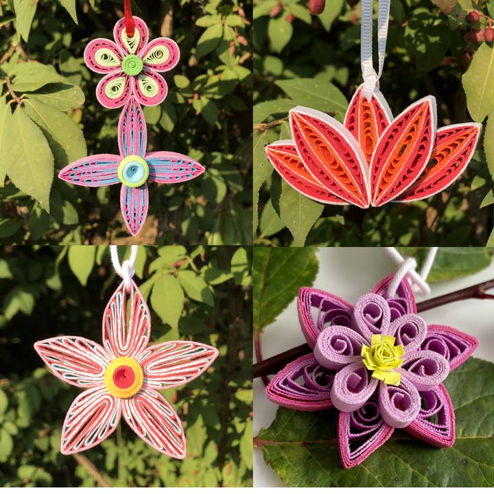 Quilling Art Flowers Ornaments – Pack of 4 - Sparkle YOUR Home - Lovely Handmade (D1) for wholesale by MonkeyDragonPaper