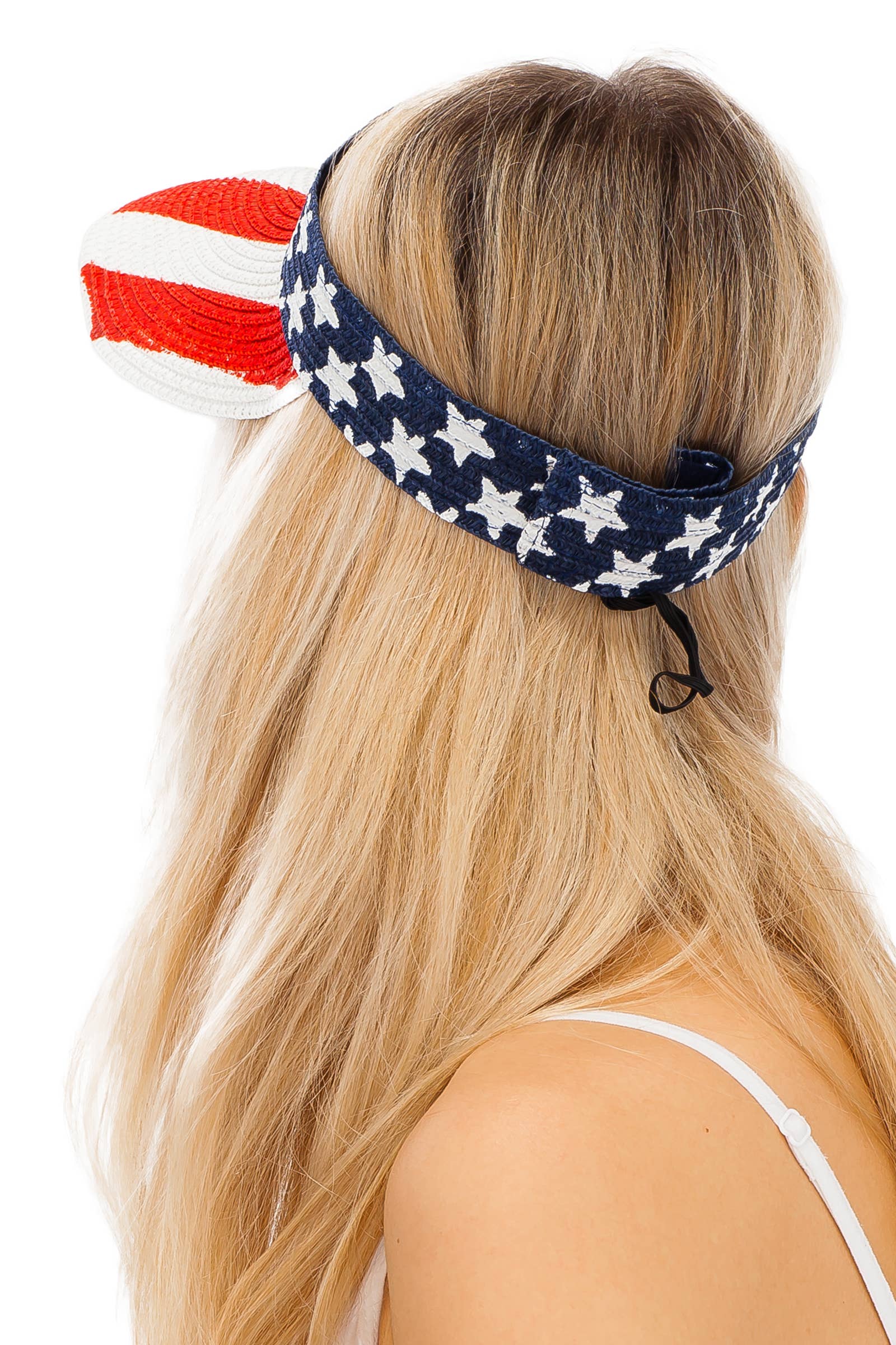 Cap Zone - Vente Visière – femme - Visière de soleil enroulable en paille de papier drapeau américain10