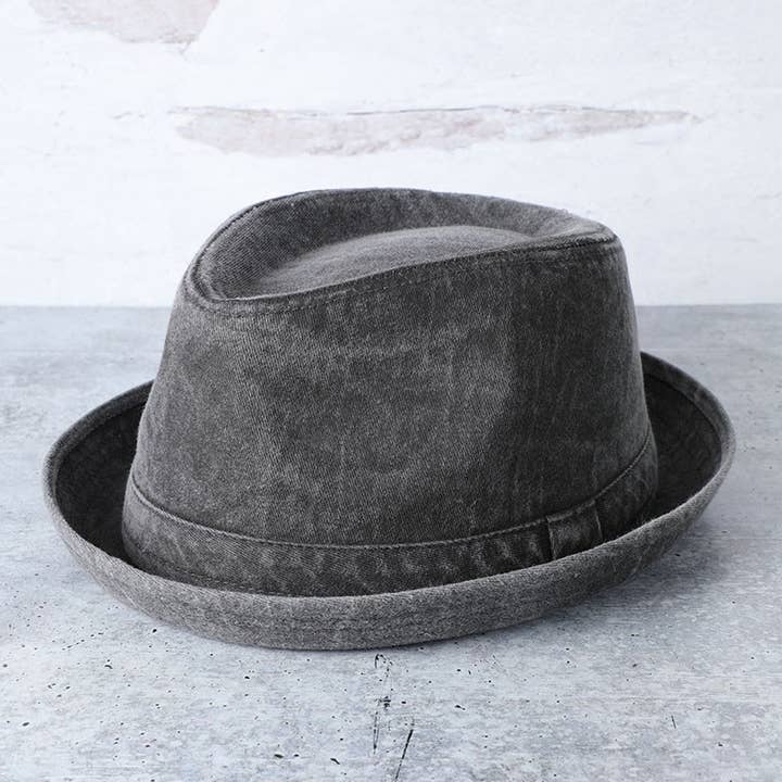 Fashion City - Wholesale Fedora - Women's - Washed Cotton Porkpie Fedora Hat with Folded Brim.