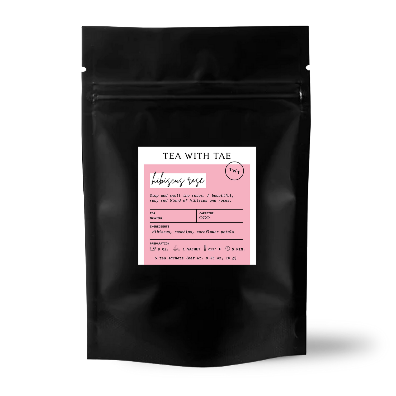 Tea with Tae - Wholesale Tea Bags - Hibiscus Rose Herbal Tea Small Gift Pouch (5 tea bags)0