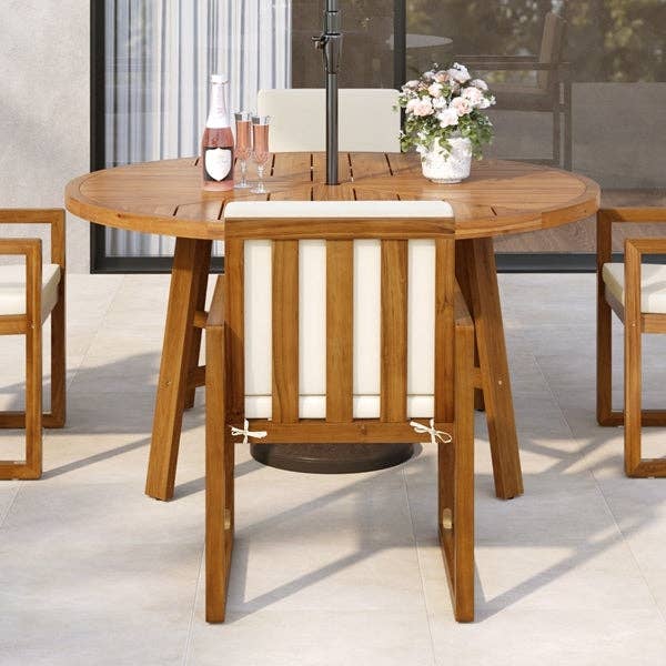 HOMYCASA DESIGN INC - Wholesale Patio Set - 5-Piece Outdoor Patio Dining Set Acacia Wood with Four Armchairs and Table, Beige28