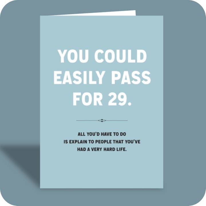 C-029 – Funny Birthday Card – Pass For 29 for wholesale by Bald Guy Greetings