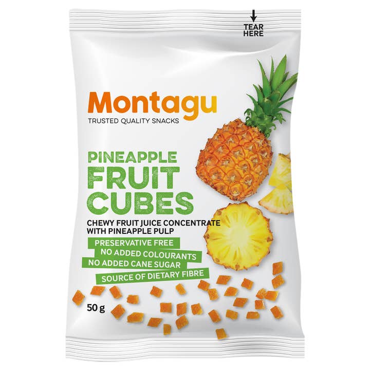 Mahdina - Wholesale Fruit Snacks - Montagu: Fruit Cubes - Pineapple, No Gelatin, (10 x 50g)