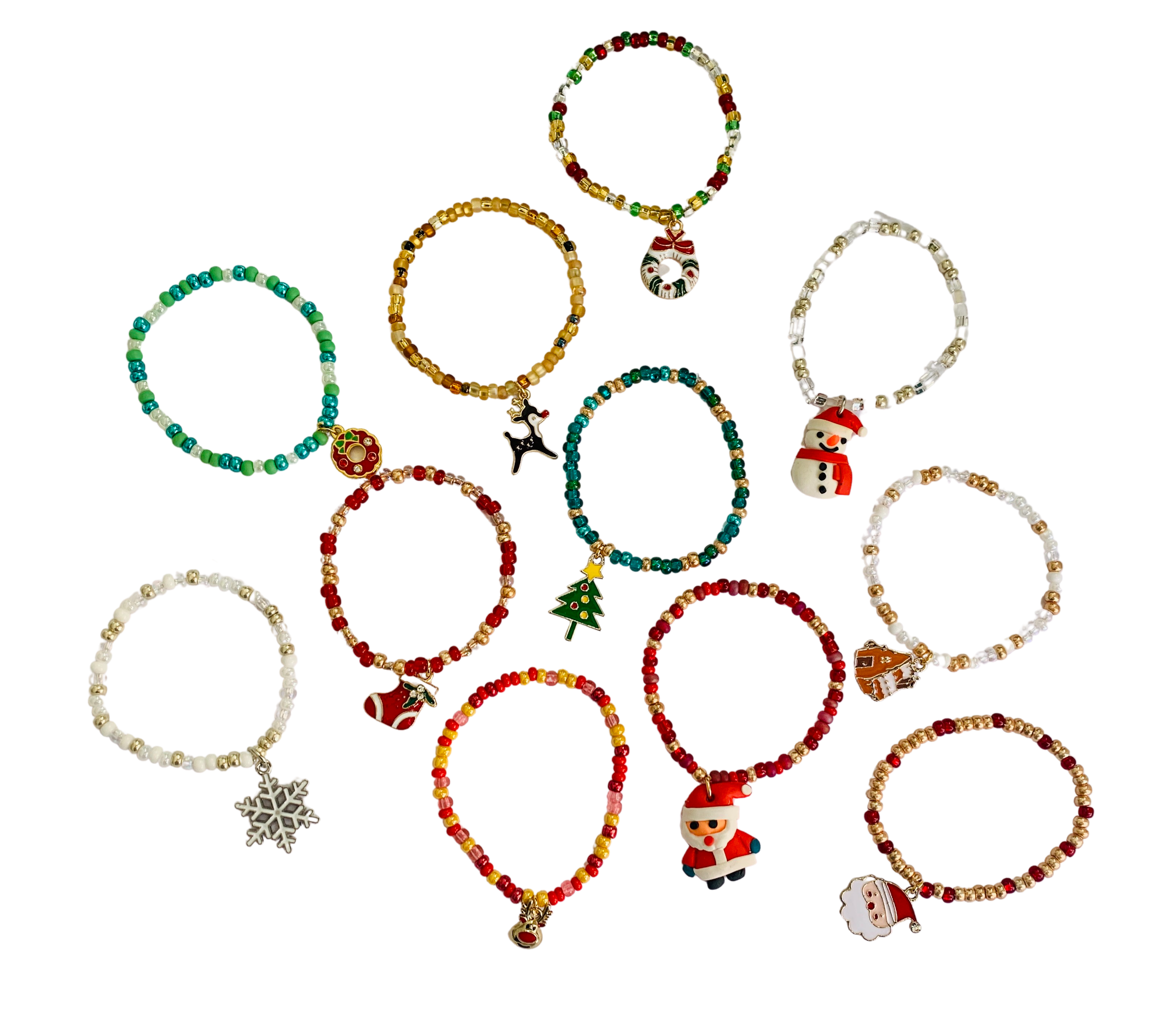 Sadie’s Moon - Wholesale Beaded Bracelet - Kids - Kids Santa Holiday Stretch Bracelet, Colorful and Handmade1