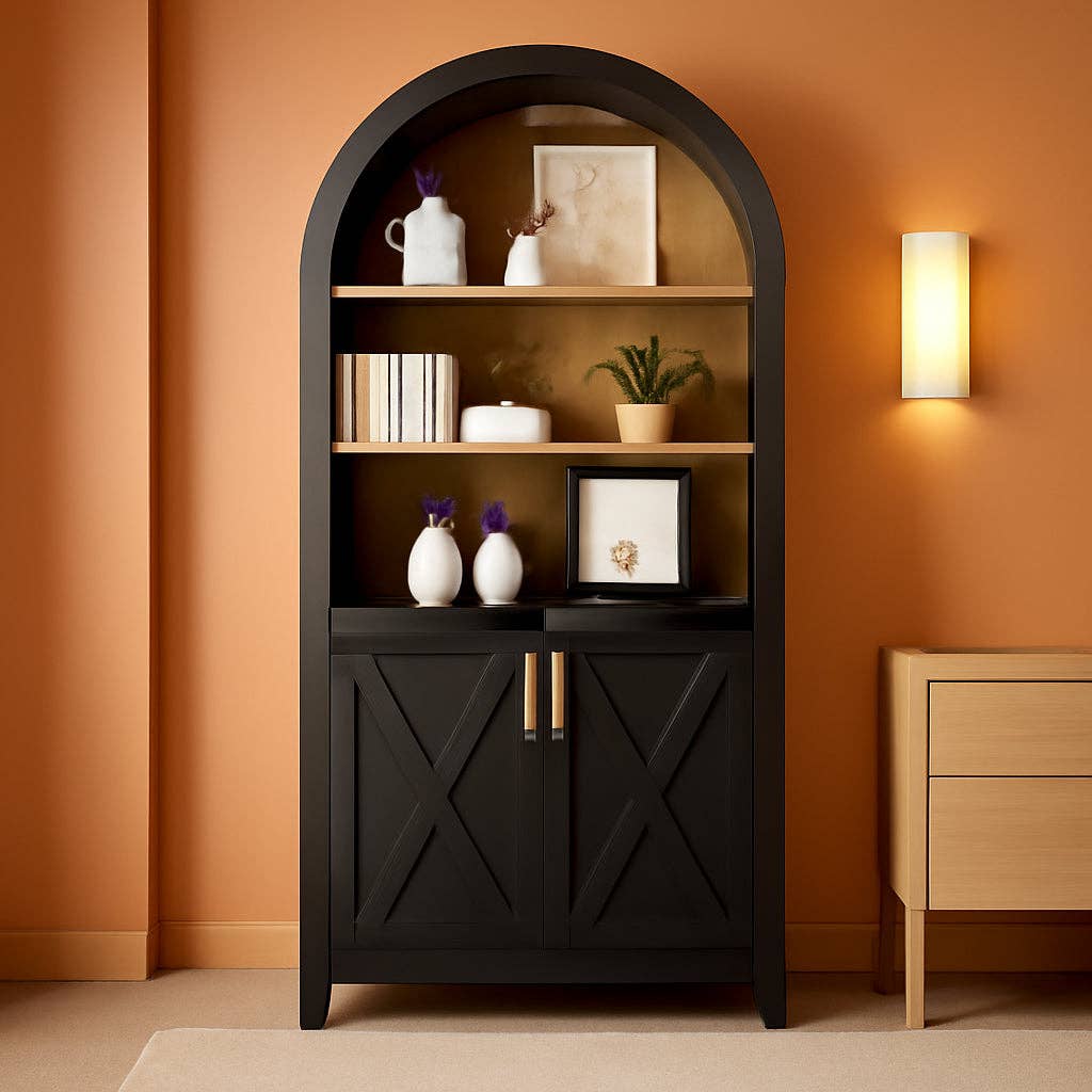 Arched 5 Tier Storage Cabinet Beech Door Farmhouse for wholesale on Faire0