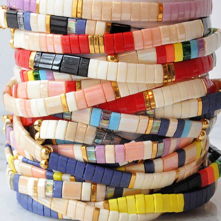 Libby & Smee - Wholesale Beaded Bracelet - Stackable Stretch Tile Bead Bracelets