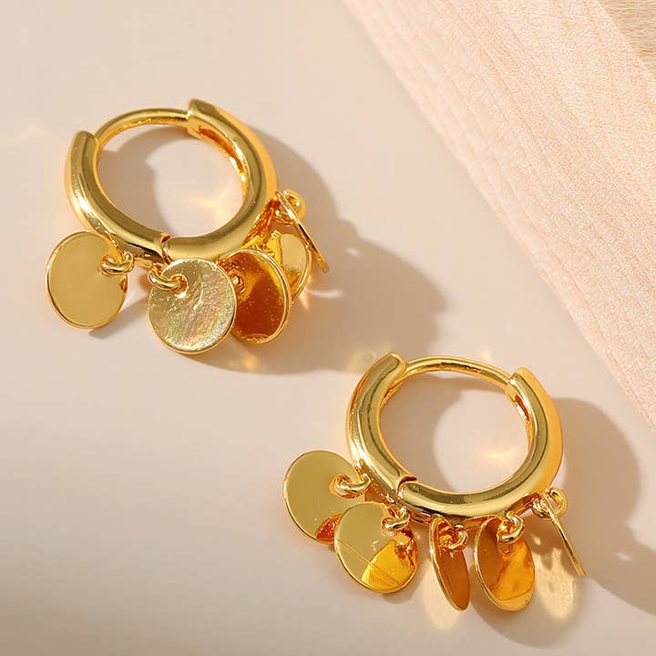 Boucles d'oreilles disque doré E232, boucles d'oreilles créoles disque, boucles d'oreilles pièce pour la vente par Melange Blanc