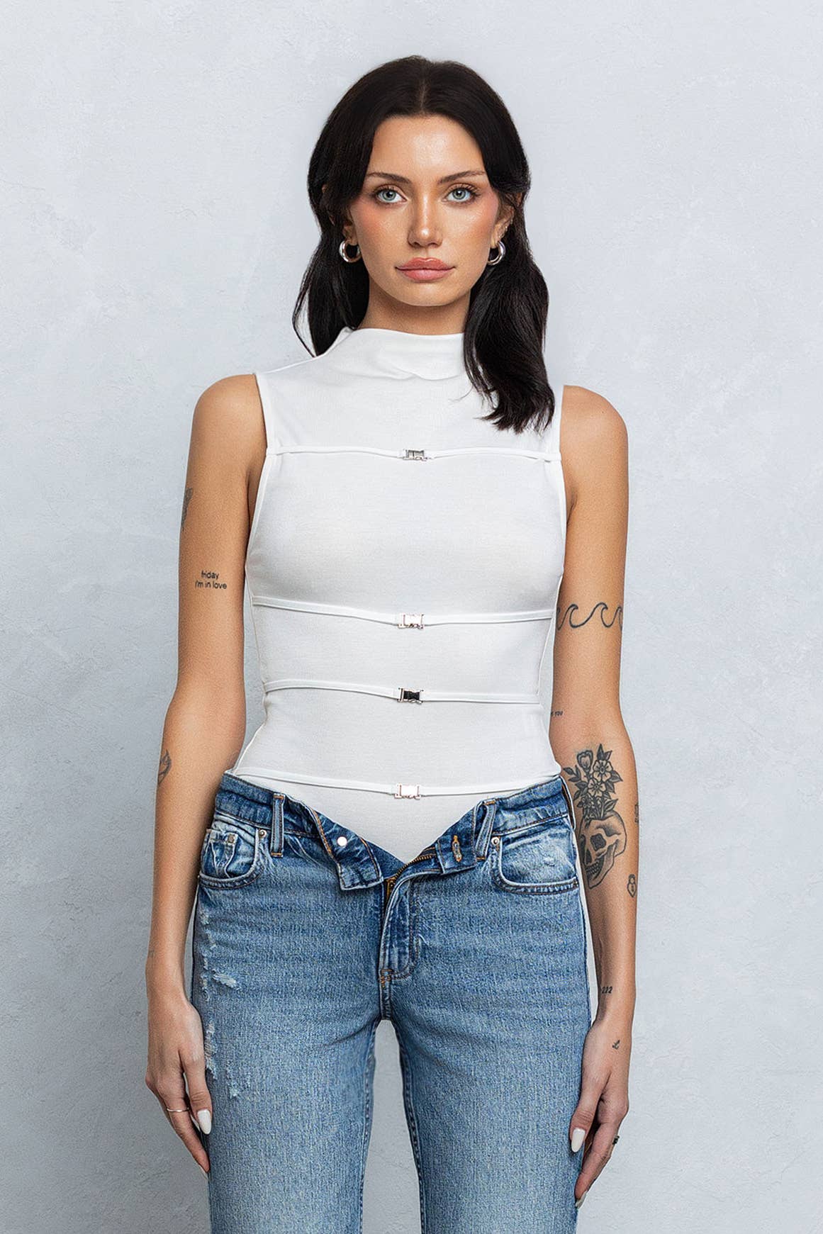 No Vacancy - Wholesale Tank Top - Women's - Thin scuba mock neck tank top w/ metal clasps