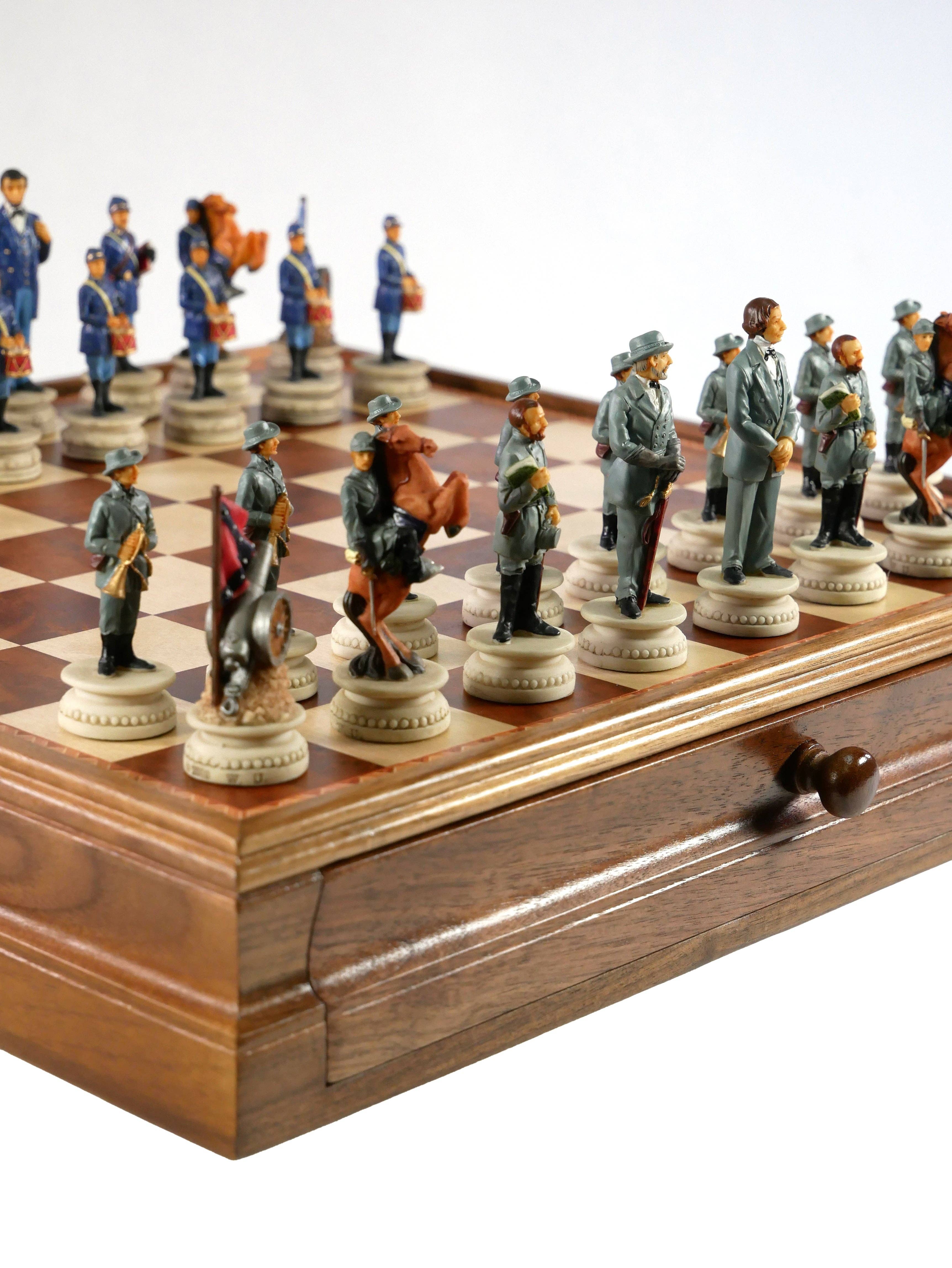 WorldWise Imports - Wholesale Board Game - Chess Set - Civil War Resin Chessmen on Walnut/Maple Chest2