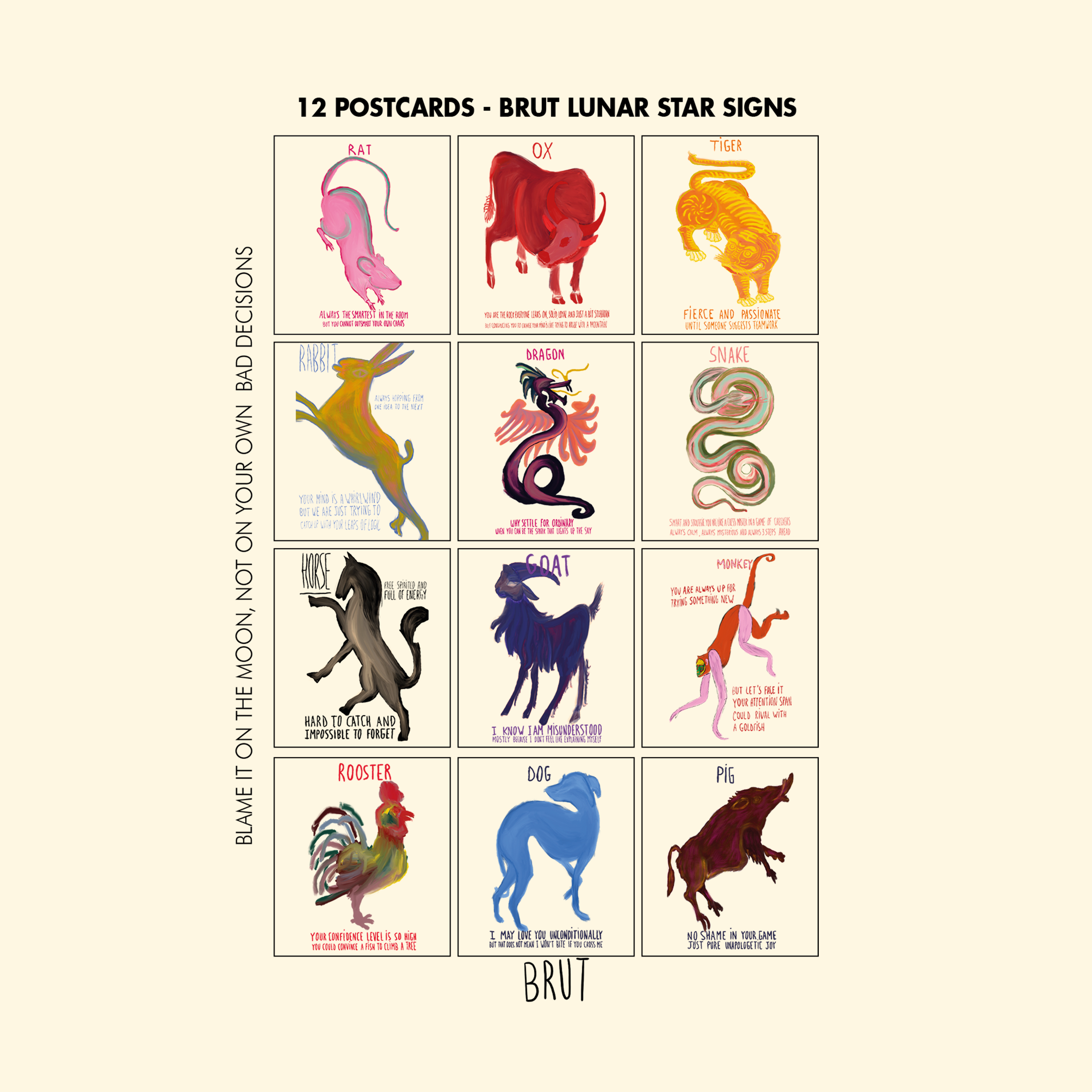 Brut - Wholesale Postcard - LUNAR ZODIAC | POSTCARDS SET     4