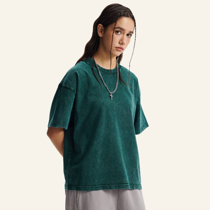 Women's Cotton Streetwear Washed Distressed T-shirt for wholesale by particleactive