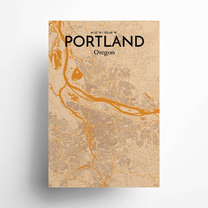 Poster van de kaart Portland City voor wholesale door OurPoster.com