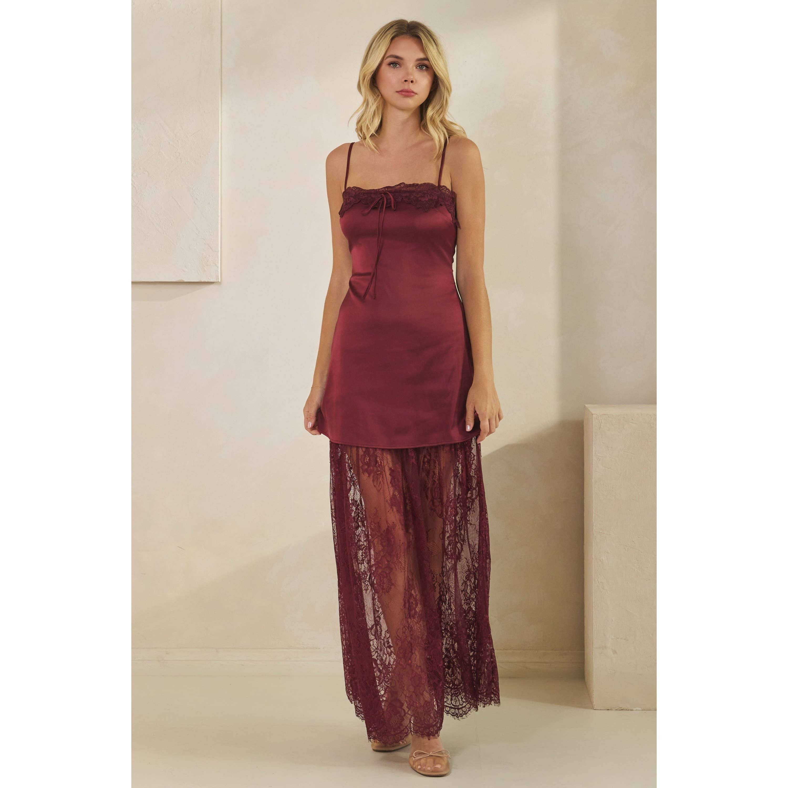 Honey Mango - Wholesale Dress - Women's - Lace Trim Satin Maxi Slip Dress22