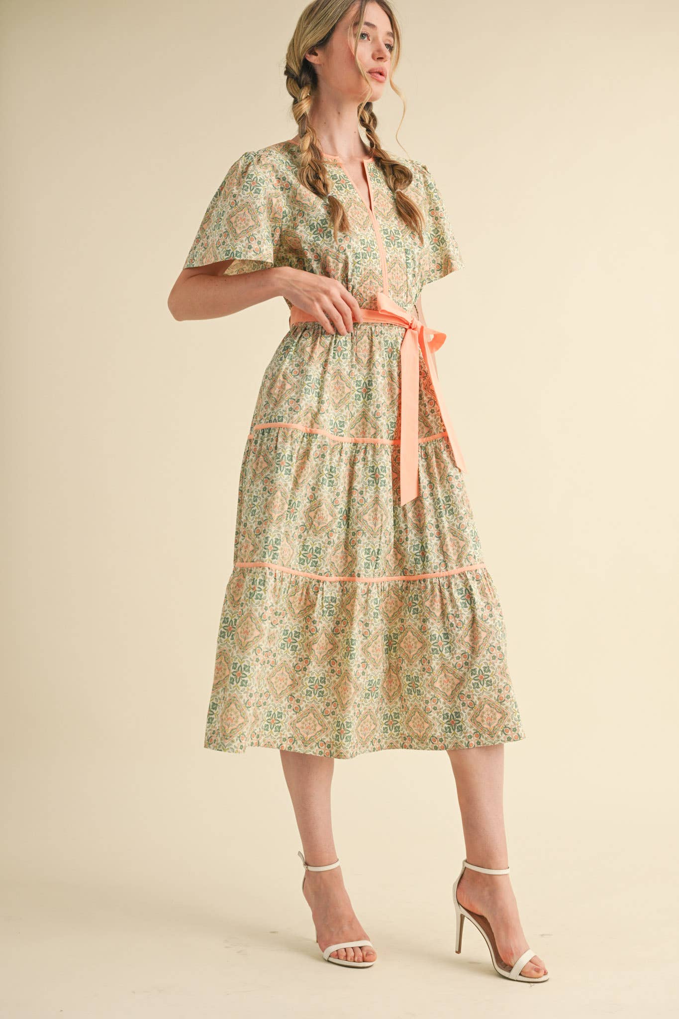 &MERCI - Vente Robe – femme - ROBE MIDI IMPRIMÉE À LIENS CONTRASTÉS MDR382118