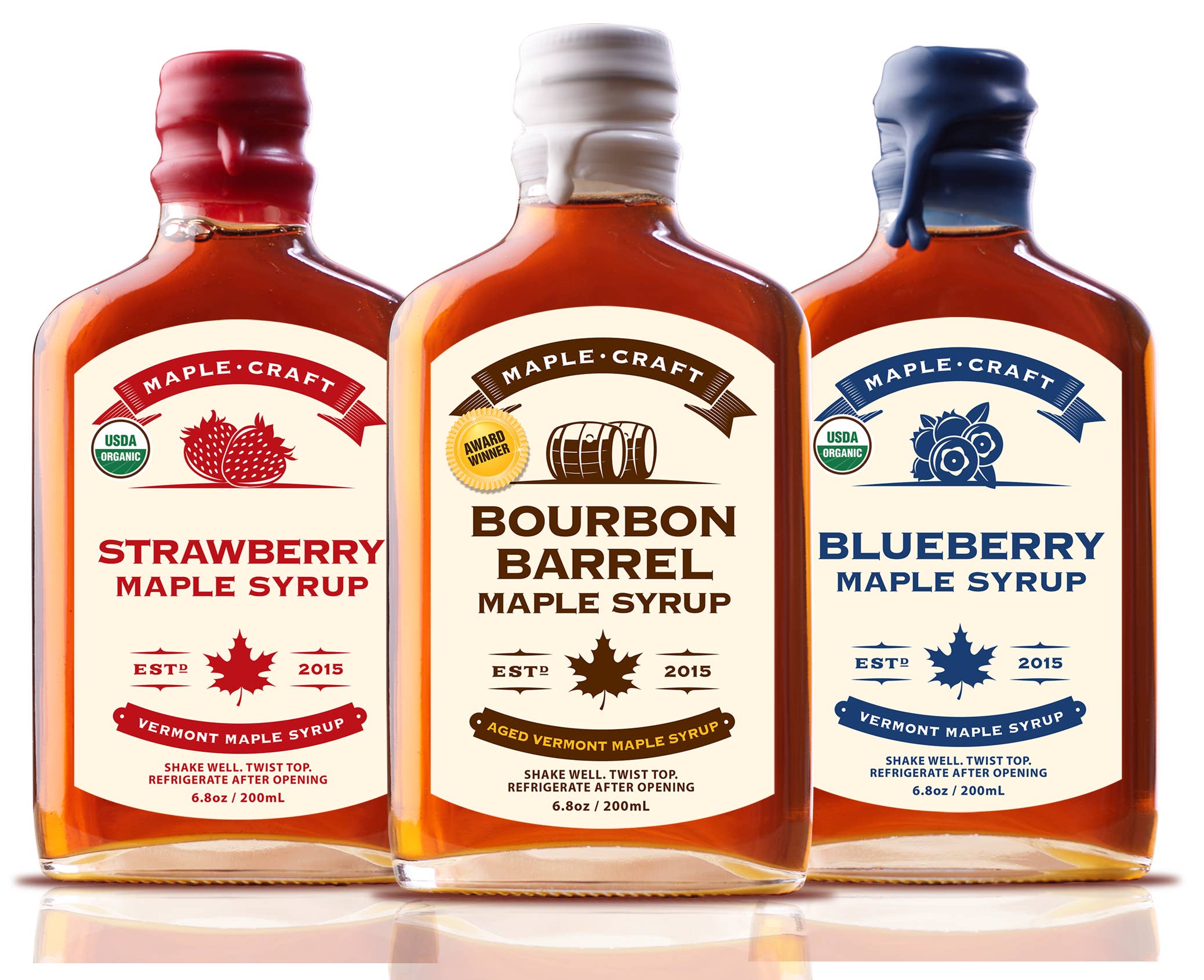 Maple Craft Foods - Venta al por mayor Sirope de arce - Surtido de sirope de arce Summer Favorites: rojo blanco y azul