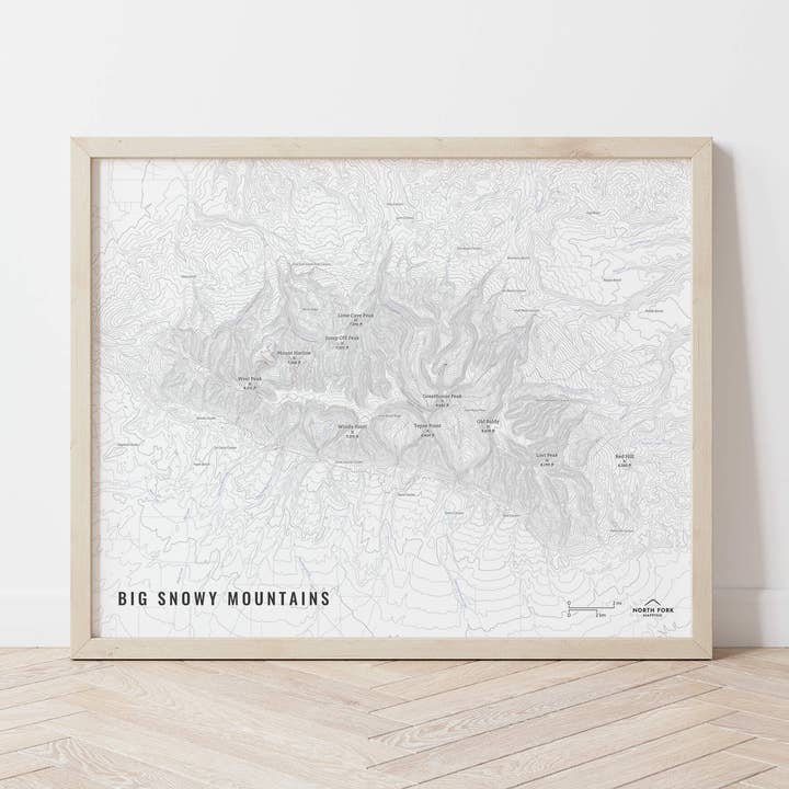 Carte des Grandes Montagnes Enneigées pour la vente par North Fork Mapping