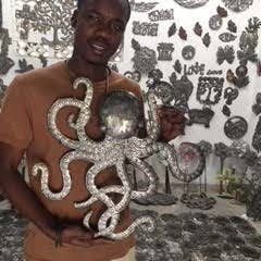 Haiti Fair Trade~ It's Cactus - Wholesale Wall Accent - Octopus Metal Wall Art, Sea Life Ocean Decor 14" x 15"
