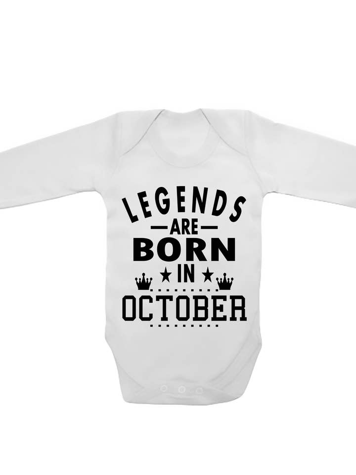Legends Are Born In October - Long Sleeve Baby Vests for wholesale by Little Ratbag