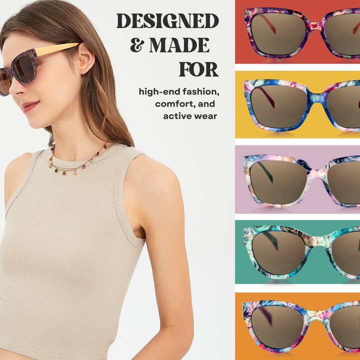 Leafael LLC - Wholesale Sunglasses - Women's - Sunglasses Womens Trendy Retro Purple Floral Design | Polarized UV Protection | Square Cat Eye Frame | Casual & Active7