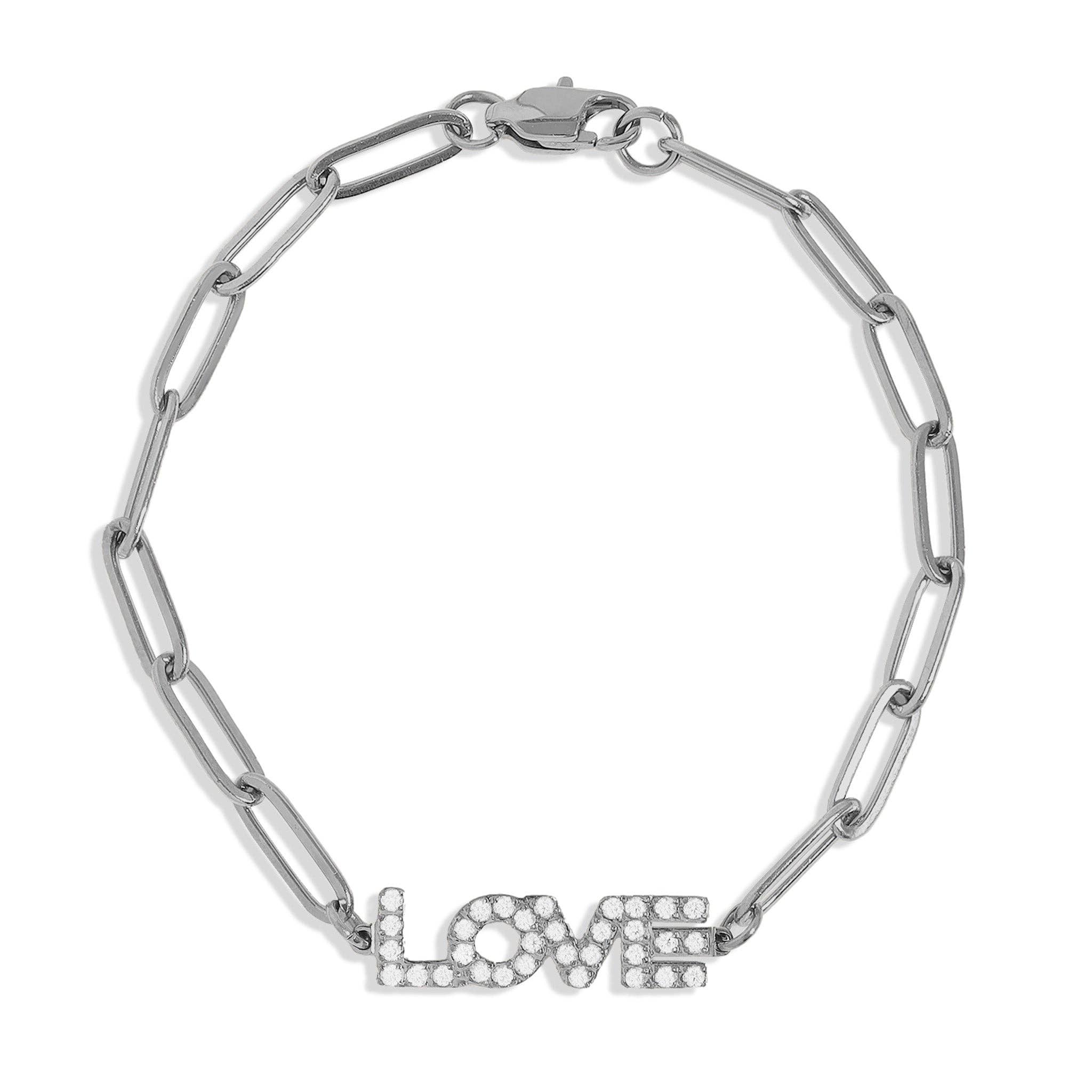 WJW - Venta al por mayor Pulseras de abalorios/colgantes - Brazalete con cadena tipo clip «Love» de acero inoxidable con PVD de oro de 18 quilates0
