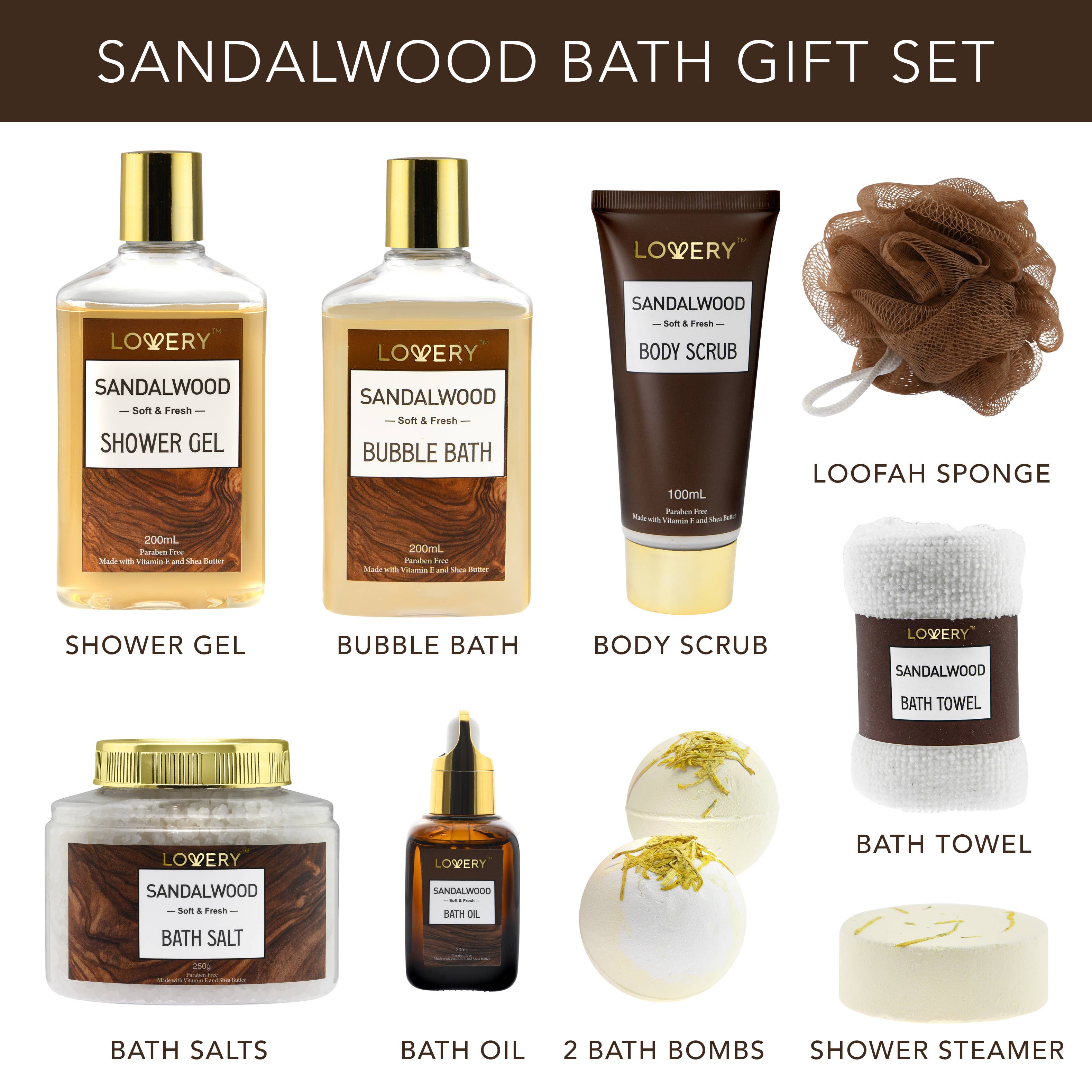 Lovery – wholesale Bath & body set – Men’s – Spa Kit for Men - Sandalwood Bath Gift Set-Personal Self Kit4