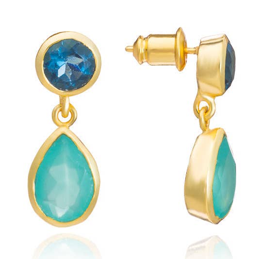 Guldörhängen med dubbla ädelstenar Pariba Onyx & Iolit Present för wholesale av AZUNI London