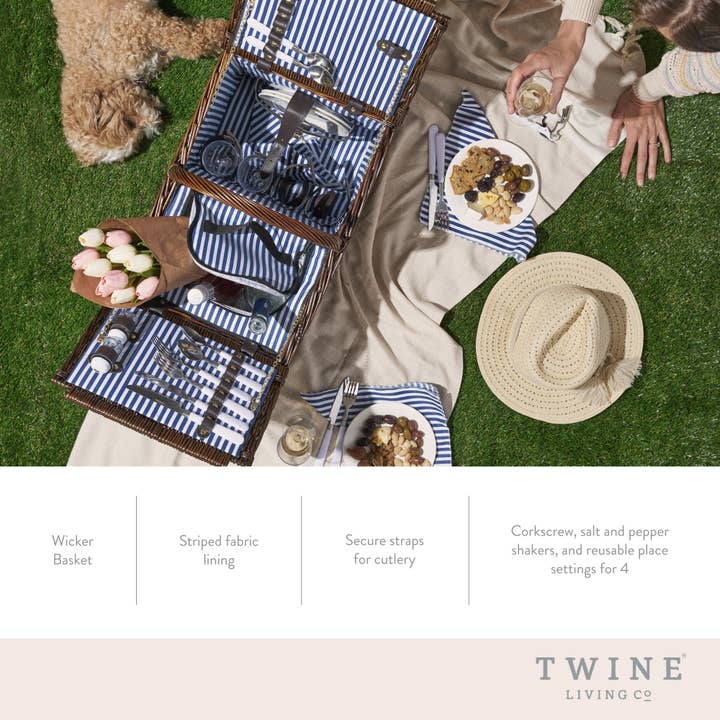 Brown Cape Cod Wicker Picnic Basket Set for wholesale on Faire