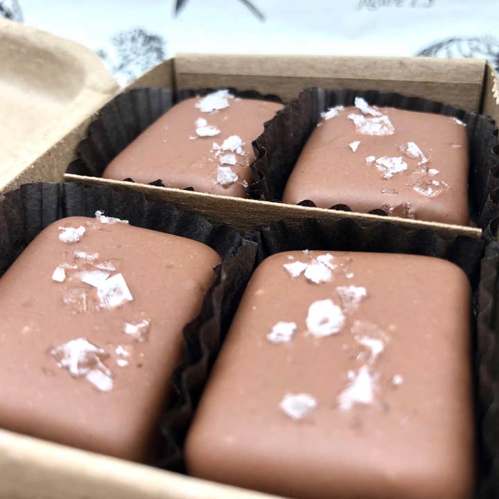 4 Piece Milk Chocolate Covered Salted Caramels for wholesale by Farmhouse Chocolates
