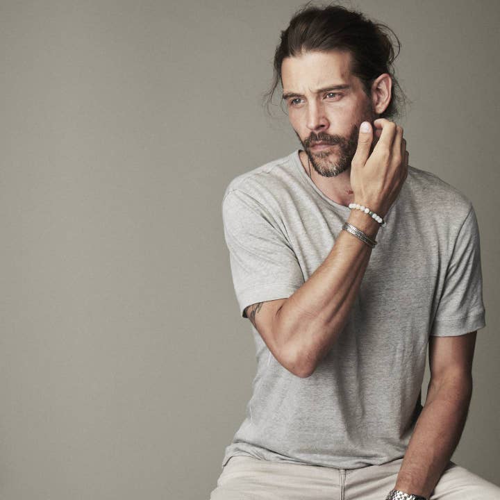 Bhoma - Mens Designer Jewelry - Wholesale Jewelry - Men's - Monday Stack: Mens Jade Beaded Bracelet & Sterling Silver Chain1