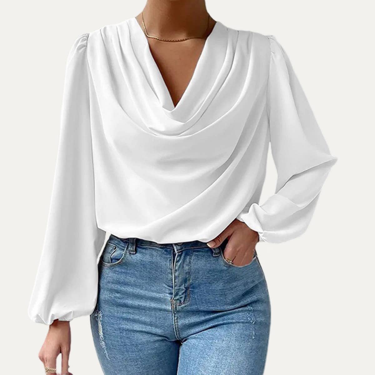 The Moment Collection – Engroshandel Bluse - Dame – Trendy Ensfarvet Cowl Neck Langærmet Top8