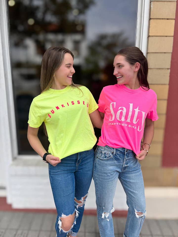 Fox and Owl Apparel - Wholesale Screen Printed T-Shirt - Women's - SALTY COMFORT COLORS NEON PINK SUMMER FAITH GRAPHIC TEE