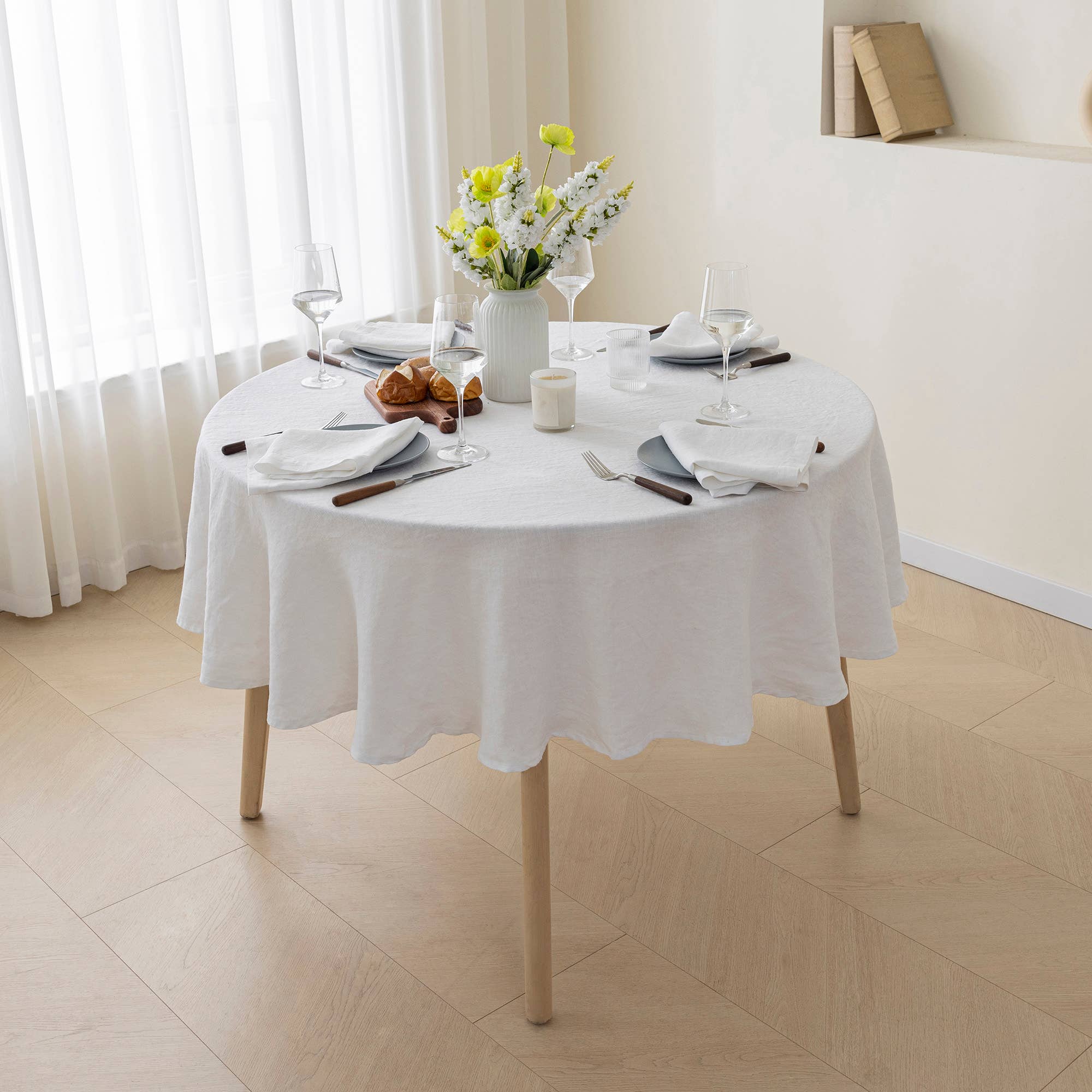 Triton Linen - Wholesale Tablecloth - 100% European Flax Round Linen Tablecloth 65'' DIA - White1