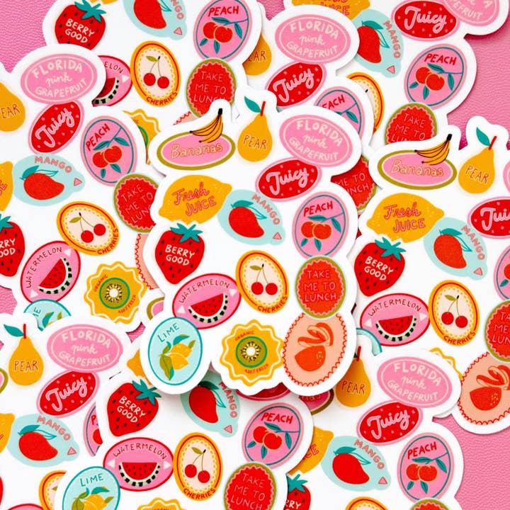 Adesivi Estetici di Frutta Die Cut, Adesivo Colorato per Diario Creativo di Frutta, Collezione di Adesivi di Frutta, Adesivi alla Moda per la vendita all'ingrosso da parte di Cotswold Transfers