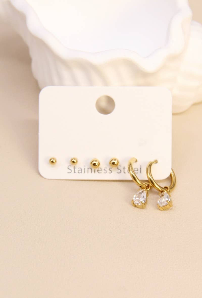 Forgyldt Sæt med 3 par øreringe i rustfrit stål for engroshandel på Faire1