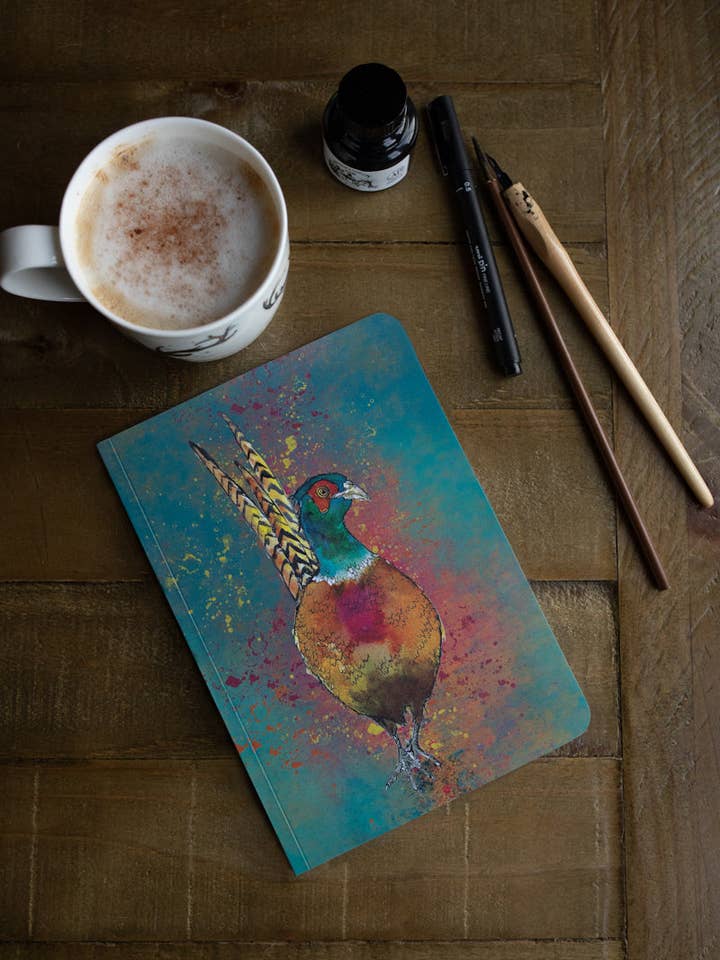 Cuaderno de tapa blanda cosido tamaño A5 con diseño de faisán para venta al por mayor de Dollyhotdogs