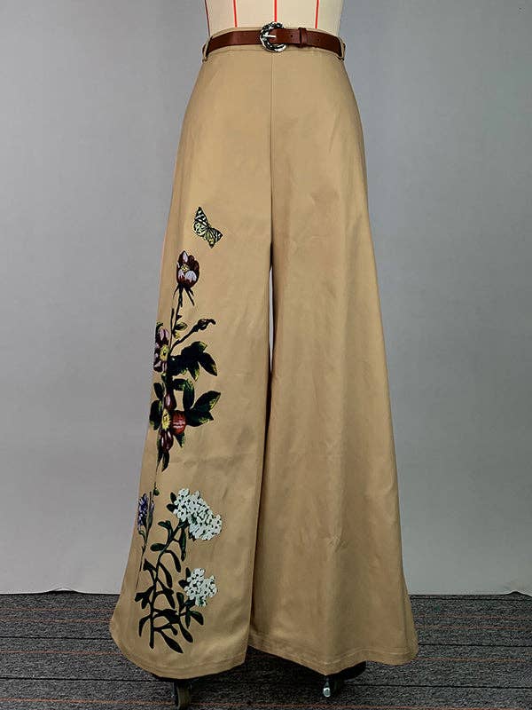 KHAKI Højtaljede løse bukser med blomsterprint og lommer for engroshandel på Faire10