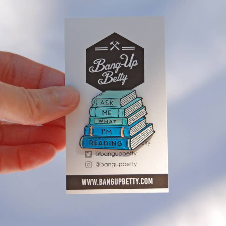 Bang-Up Betty - Wholesale Lapel Pin/Button - Ask Me What I'm Reading Book Enamel Pin1