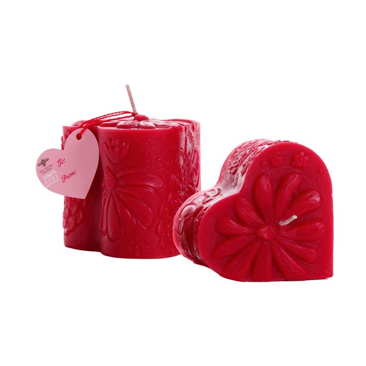 Bougie Pilier Cœur – 100% Cire d'Abeille Pure – Rouge – 3"x3" pour la vente par Big Dipper Wax Works