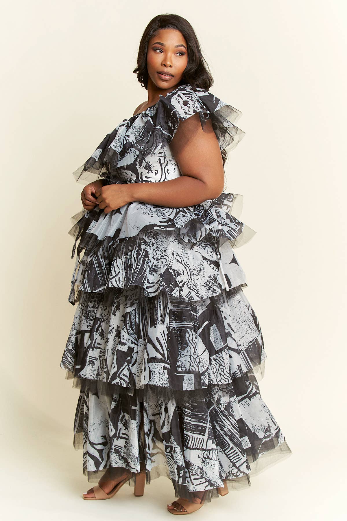 Namatt Design - Wholesale Top & Skirt Set - Women's - Plus One-Shoulder Ruffle Top & Maxi Ruffle Skirt Set13