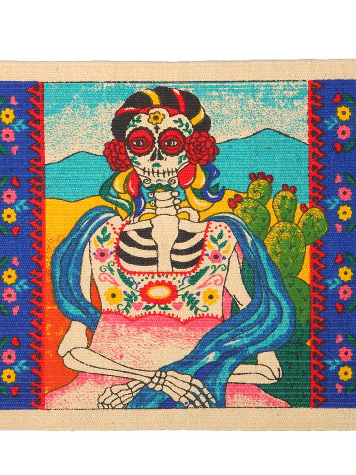 Cotton Stencil Table Mat - Day of the Dead 211 for wholesale by El Paso Saddleblanket
