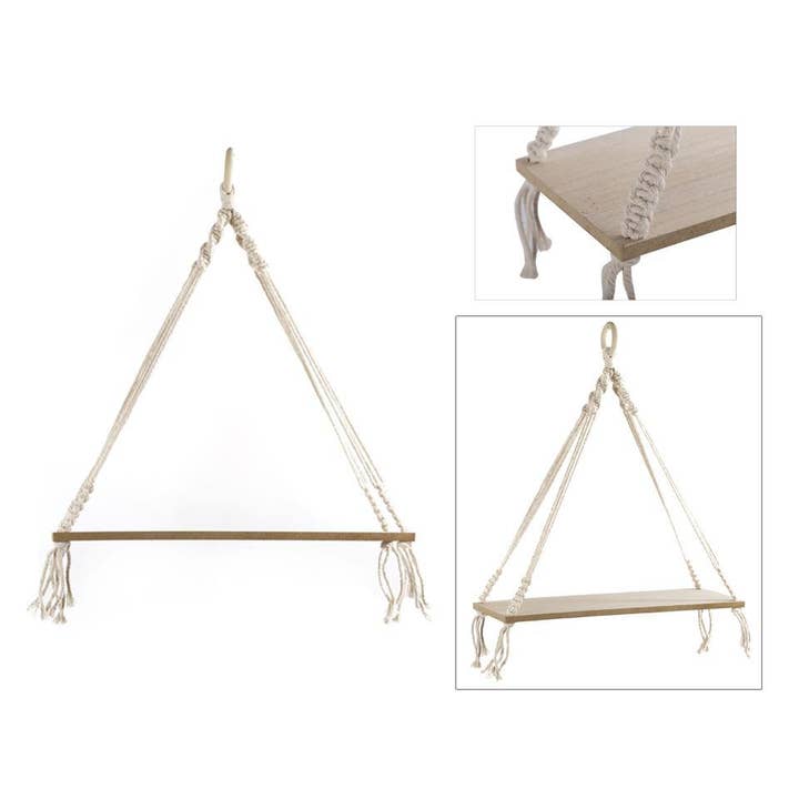 Truu Design Boho Wood & Macrame Hanging Shelf for wholesale by Truu Design