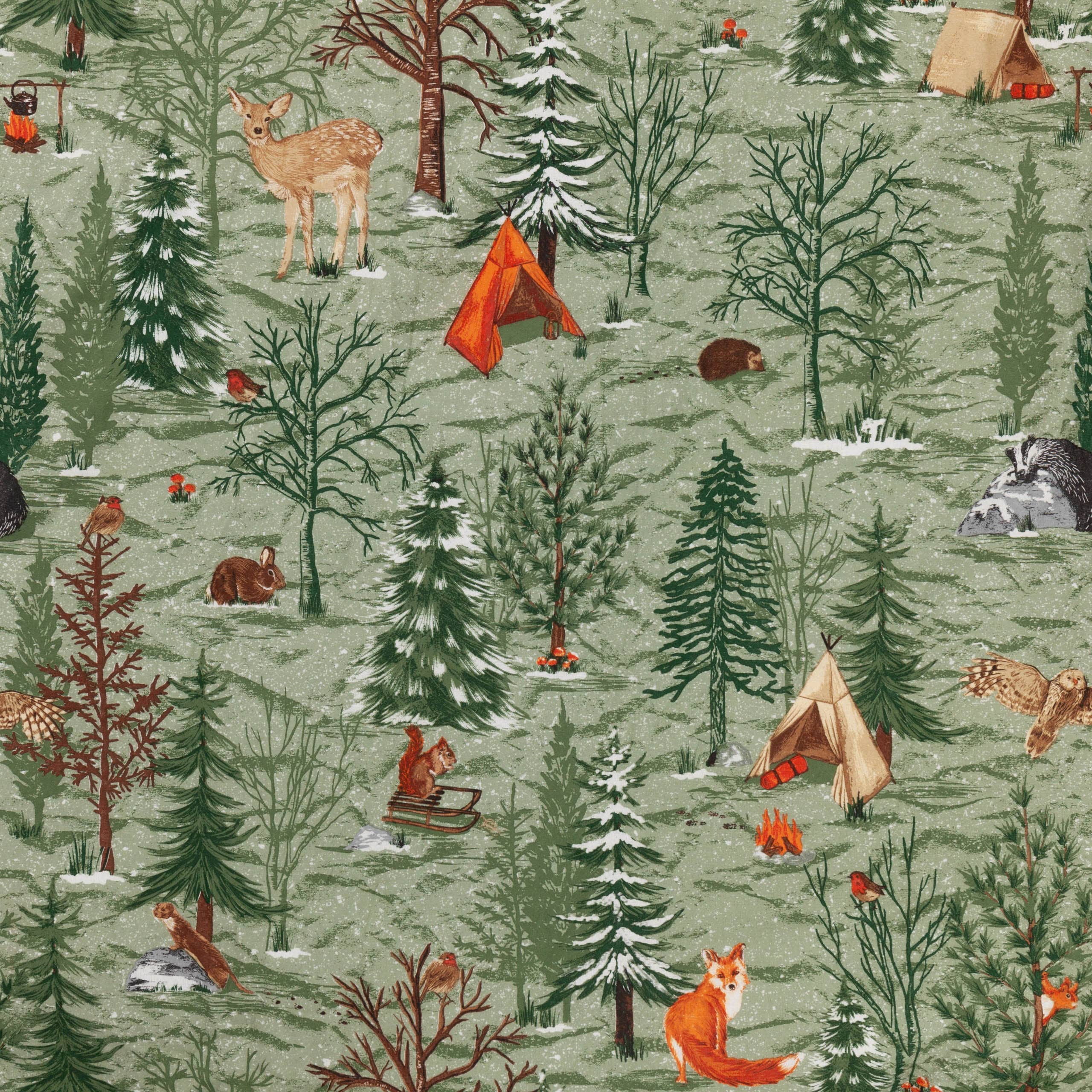 Lodge Wood 100% Brushed Cotton Duvet Cover Set Oak Green for wholesale on Faire4