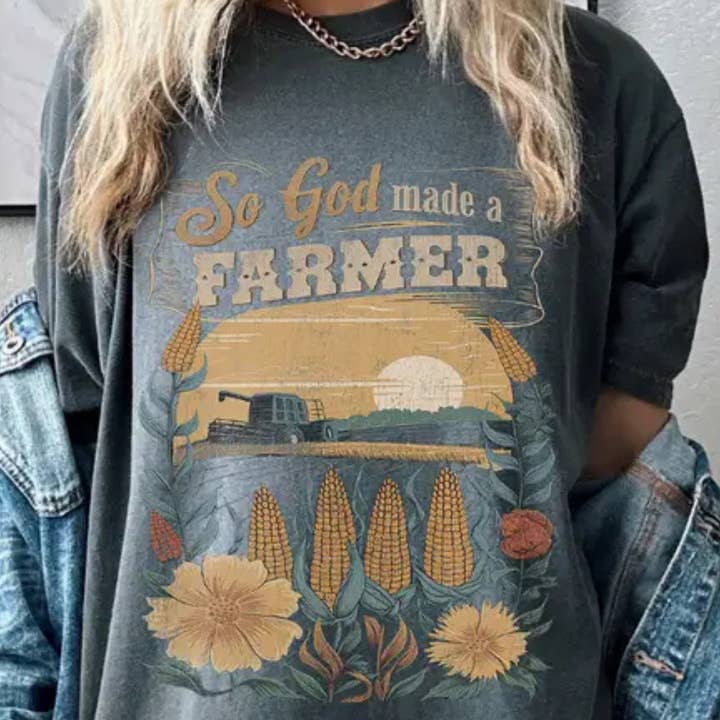 So God Made A Farmer Comfort Colors Tee for wholesale by MELODY FAYE